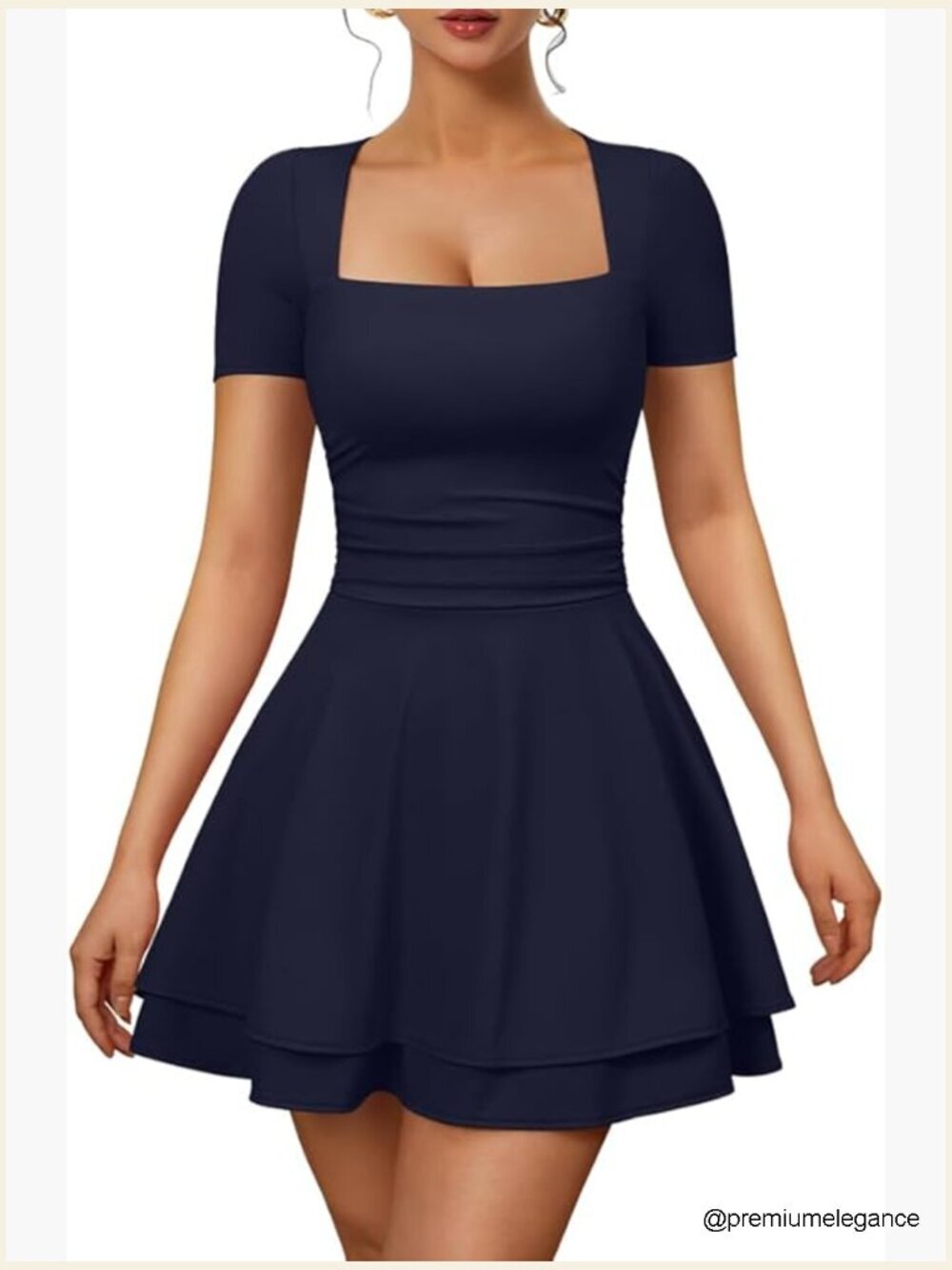 Sexy Square Neck Ruched Ruffle Hem Flowy Mini Club Dress